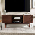 58-Inch Mid-Century Wood TV Stand - Natural Pine - Holds up to 65" TVs