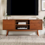 58-Inch Mid-Century Wood TV Stand - Natural Pine - Holds up to 65" TVs