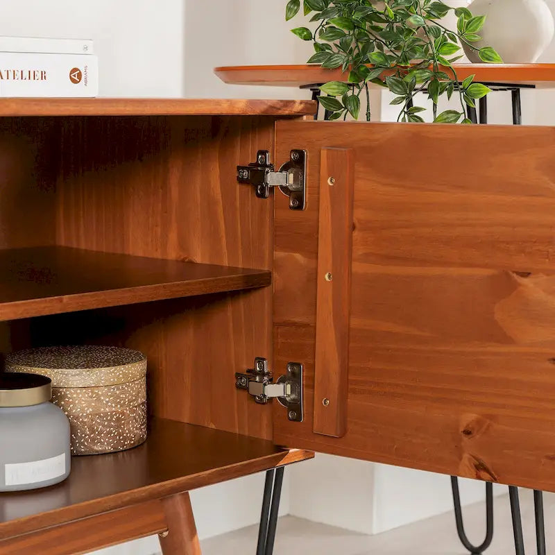 58-Inch Mid-Century Wood TV Stand - Natural Pine - Holds up to 65" TVs