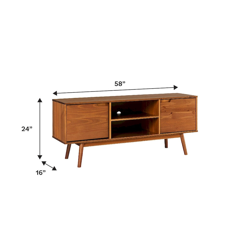 58-Inch Mid-Century Wood TV Stand - Natural Pine - Holds up to 65" TVs