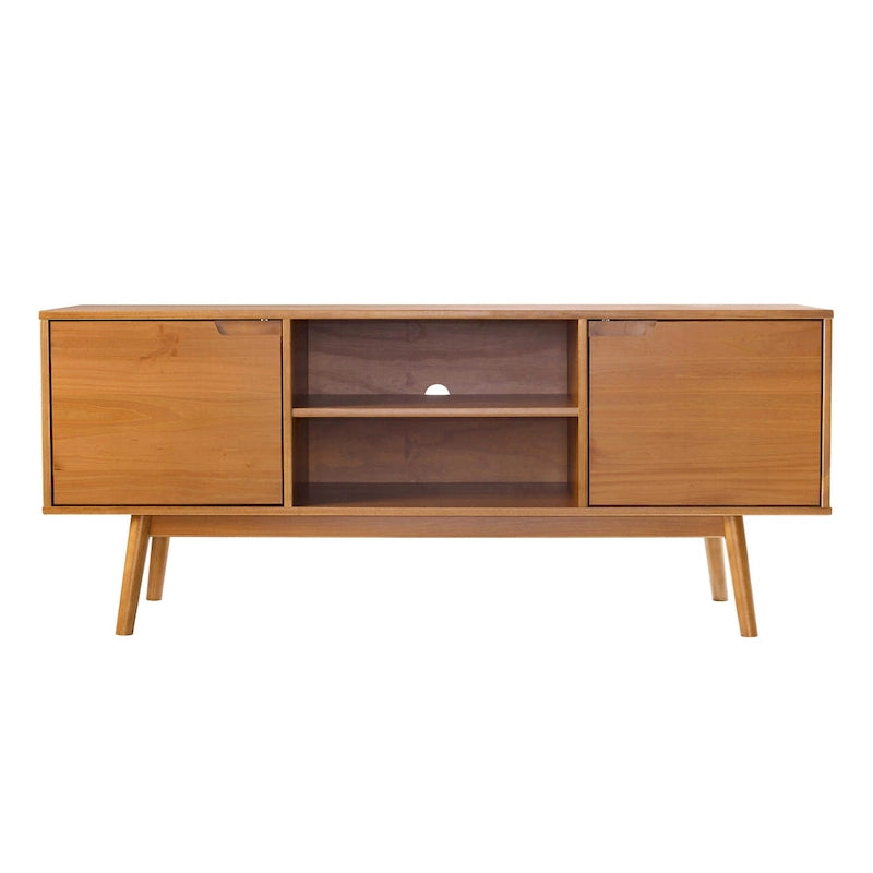 58-Inch Mid-Century Wood TV Stand - Natural Pine - Holds up to 65" TVs