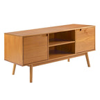 58-Inch Mid-Century Wood TV Stand - Natural Pine - Holds up to 65" TVs