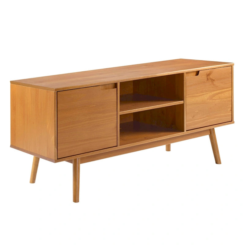 58-Inch Mid-Century Wood TV Stand - Natural Pine - Holds up to 65" TVs