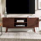 58-Inch Mid-Century Wood TV Stand - Natural Pine - Holds up to 65" TVs