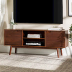58-Inch Mid-Century Wood TV Stand - Natural Pine - Holds up to 65" TVs