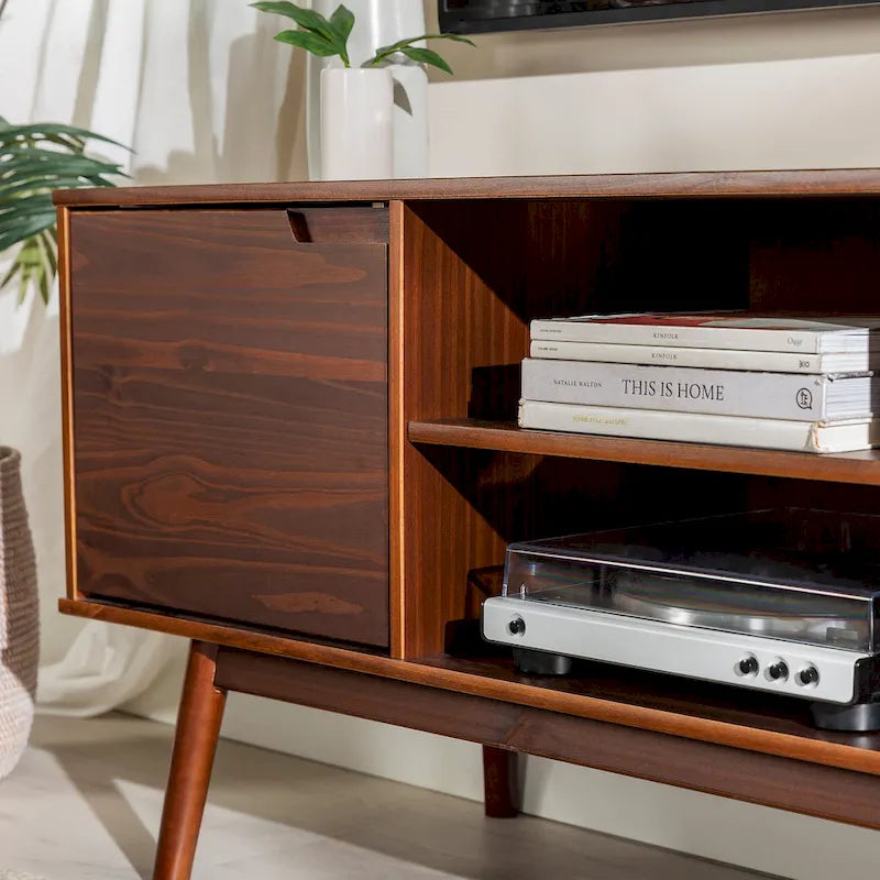 58-Inch Mid-Century Wood TV Stand - Natural Pine - Holds up to 65" TVs