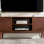 58-Inch Mid-Century Wood TV Stand - Natural Pine - Holds up to 65" TVs