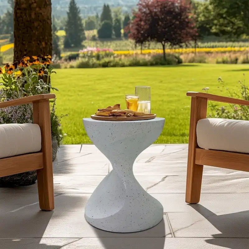 Hourglass Shaped Lightweight Concrete Patio Side Table Bedside Accent End Table - 14.76x19.68 inch