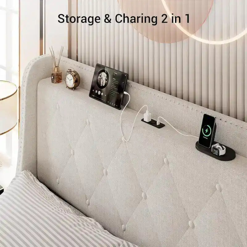 Bed Frame with Headboard and 4 Storage Drawers