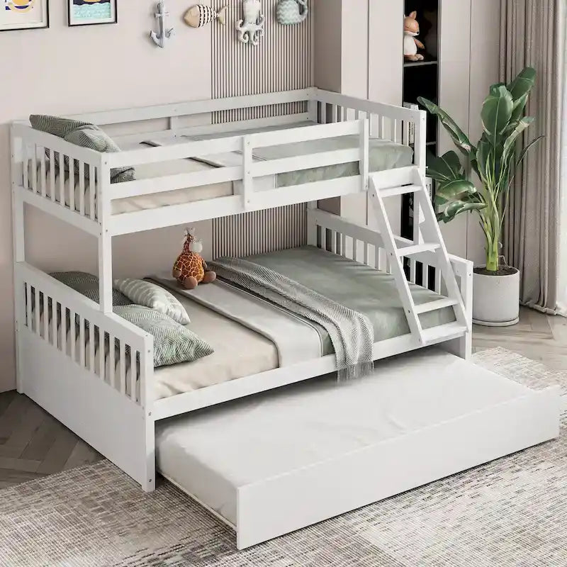 Espresso/White Twin Over Full Bunk Bed with Trundle - Sleeps 3