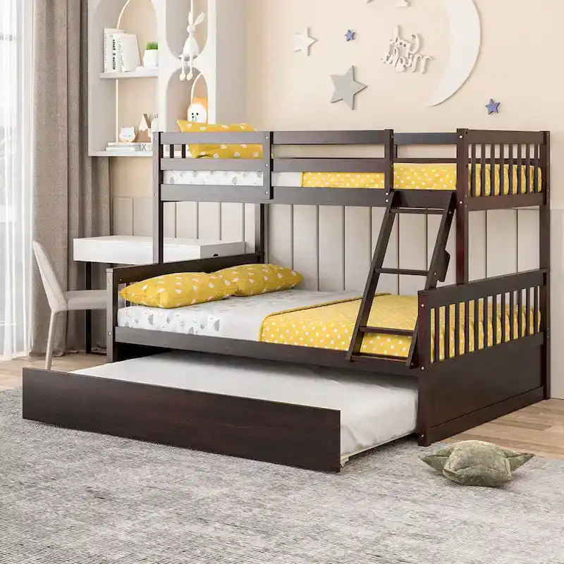 Espresso/White Twin Over Full Bunk Bed with Trundle - Sleeps 3