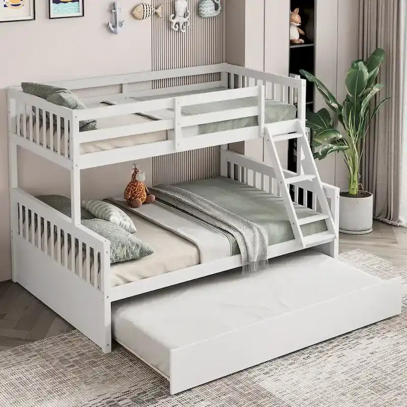 Espresso/White Twin Over Full Bunk Bed with Trundle - Sleeps 3