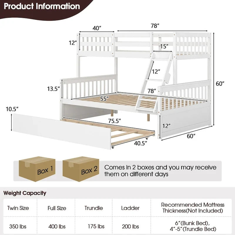 Espresso/White Twin Over Full Bunk Bed with Trundle - Sleeps 3