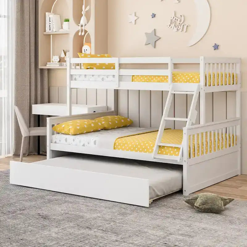 Espresso/White Twin Over Full Bunk Bed with Trundle - Sleeps 3