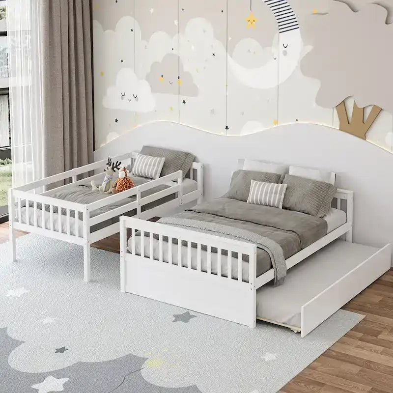 Espresso/White Twin Over Full Bunk Bed with Trundle - Sleeps 3