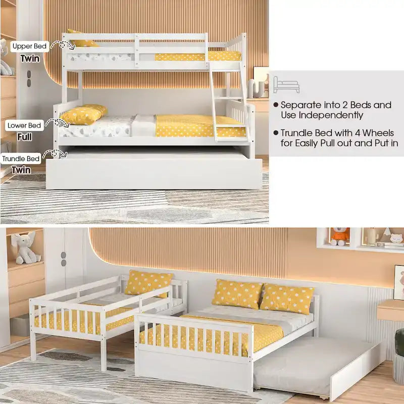 Espresso/White Twin Over Full Bunk Bed with Trundle - Sleeps 3