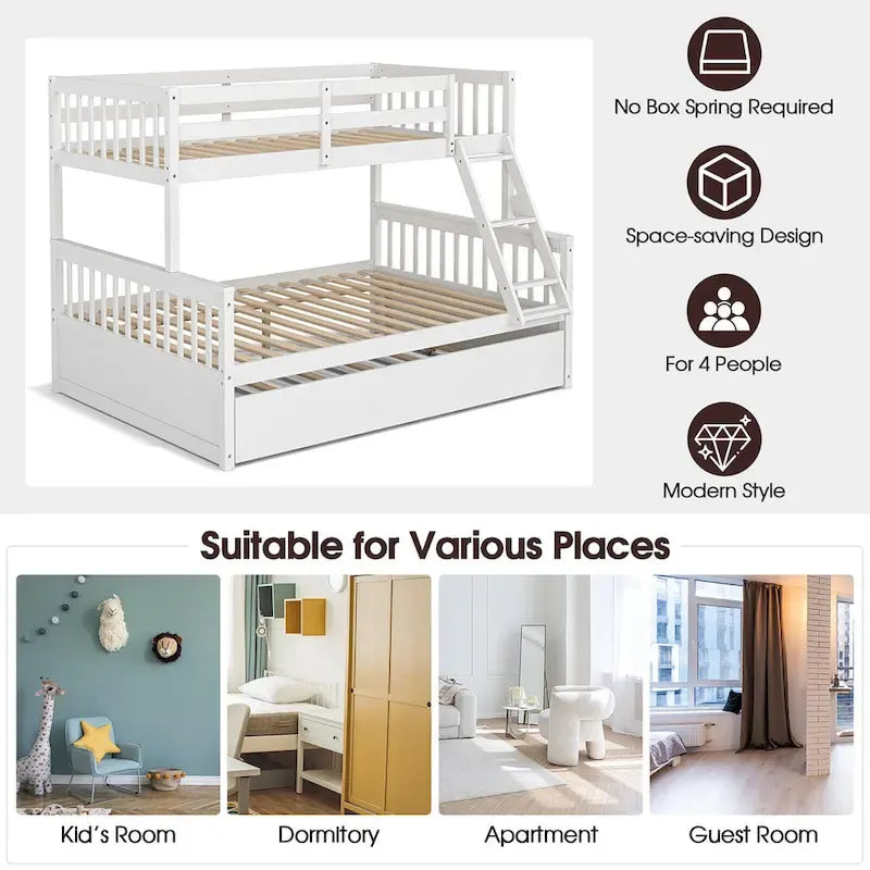 Espresso/White Twin Over Full Bunk Bed with Trundle - Sleeps 3