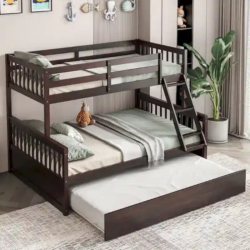 Espresso/White Twin Over Full Bunk Bed with Trundle - Sleeps 3
