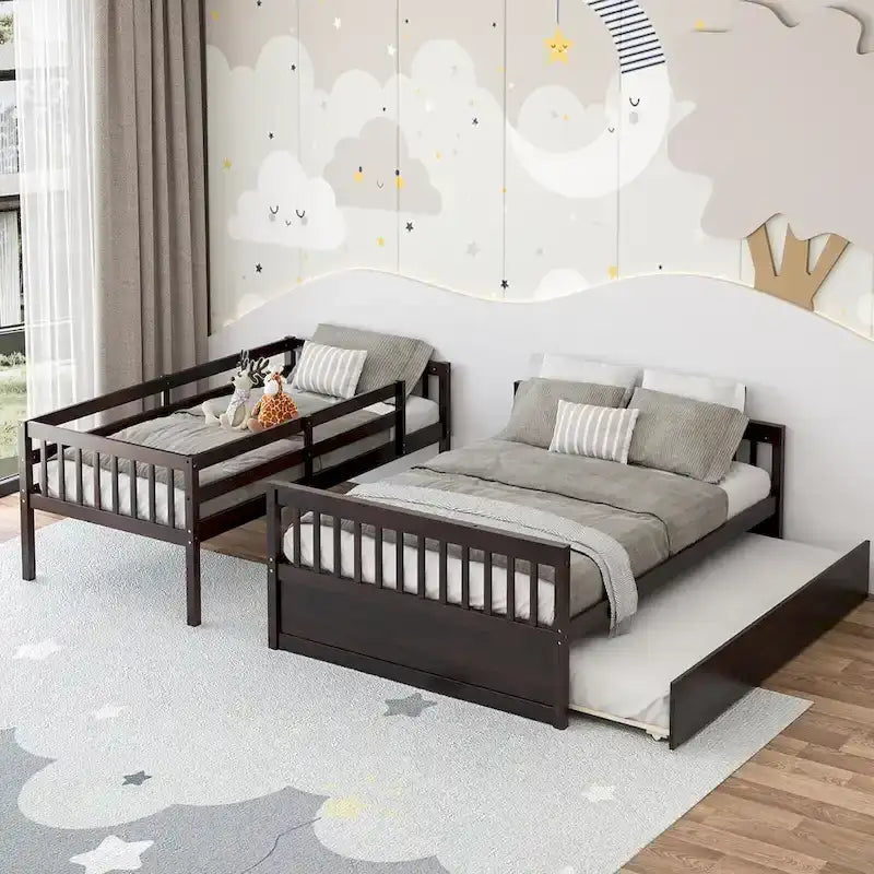 Espresso/White Twin Over Full Bunk Bed with Trundle - Sleeps 3