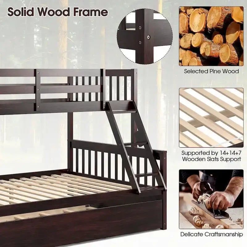 Espresso/White Twin Over Full Bunk Bed with Trundle - Sleeps 3