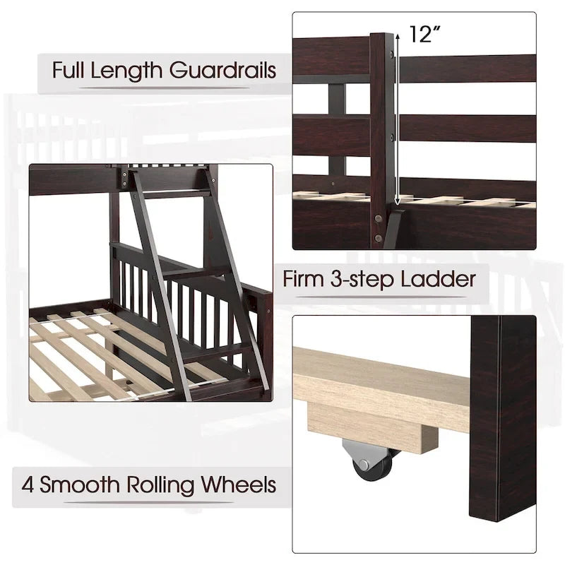 Espresso/White Twin Over Full Bunk Bed with Trundle - Sleeps 3