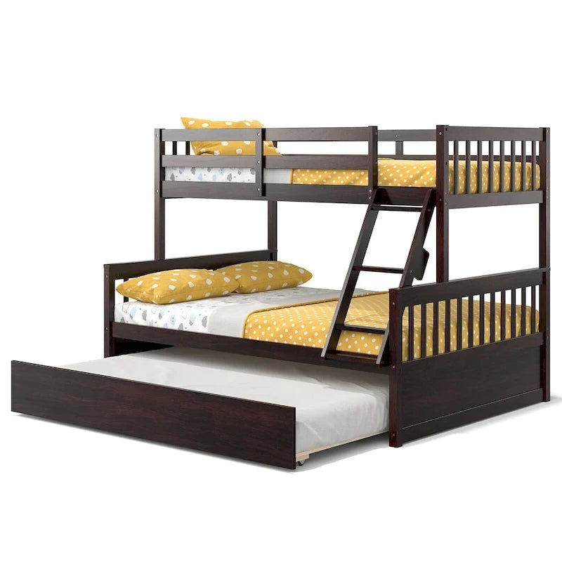 Espresso/White Twin Over Full Bunk Bed with Trundle - Sleeps 3