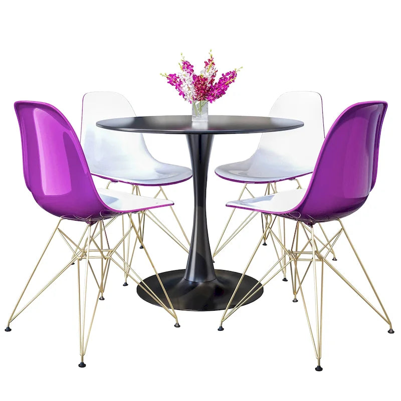 White Round Dining Set - 5 Piece with 4 Chairs