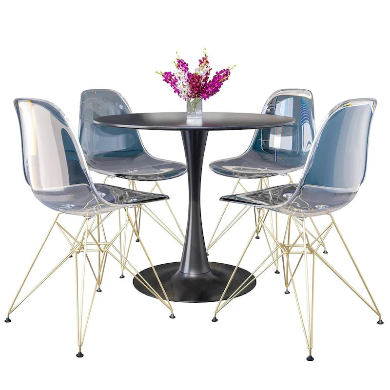 White Round Dining Set - 5 Piece with 4 Chairs