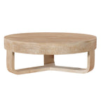 32" Round Coffee Table, Natural Brown Mango Wood, Sled Base