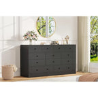 12 Drawer Dresser for Bedroom, 61 Inch Wood Dresser with Power Outlet