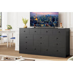 12 Drawer Dresser for Bedroom, 61 Inch Wood Dresser with Power Outlet