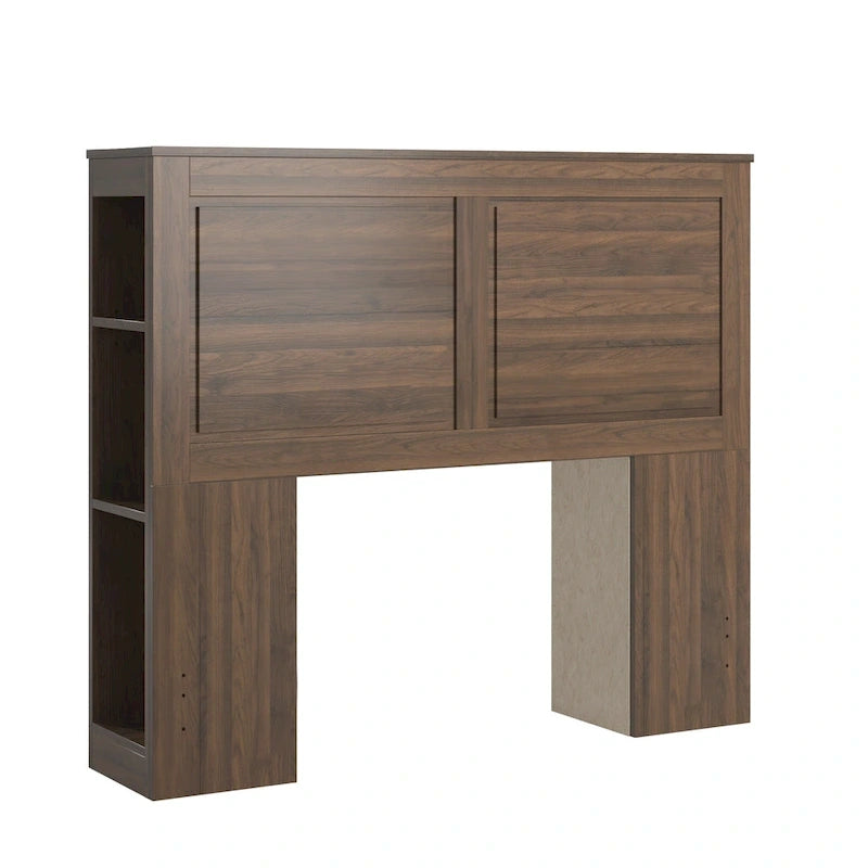 Walnut Finish Full Storage Headboard with Shelves