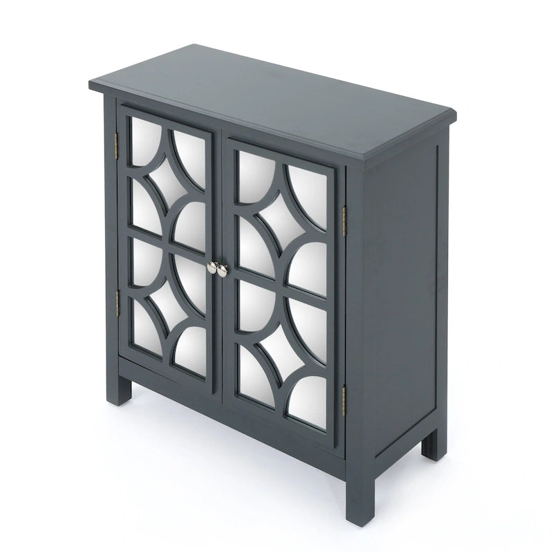 Charcoal Gray Mirrored Double Door Cabinet