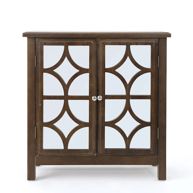 Charcoal Gray Mirrored Double Door Cabinet