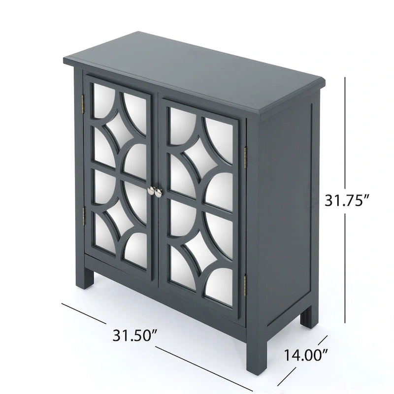 Charcoal Gray Mirrored Double Door Cabinet