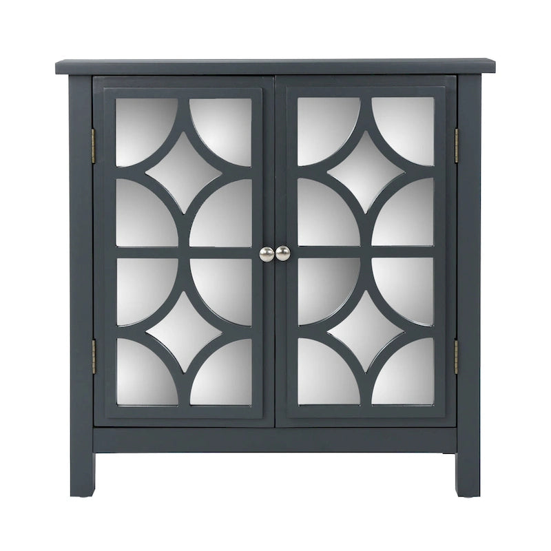 Charcoal Gray Mirrored Double Door Cabinet