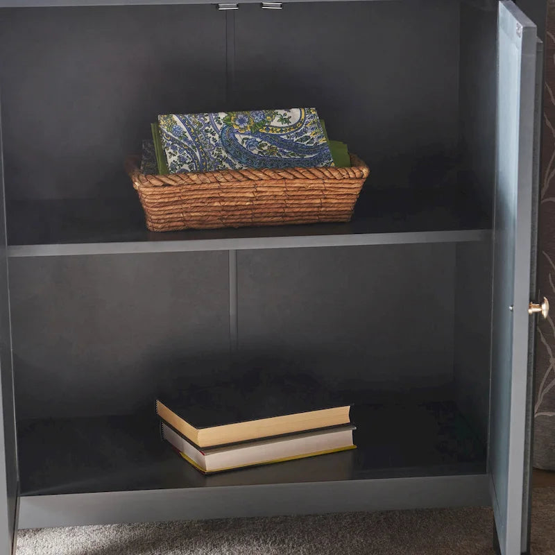Charcoal Gray Mirrored Double Door Cabinet