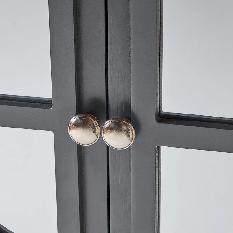 Charcoal Gray Mirrored Double Door Cabinet