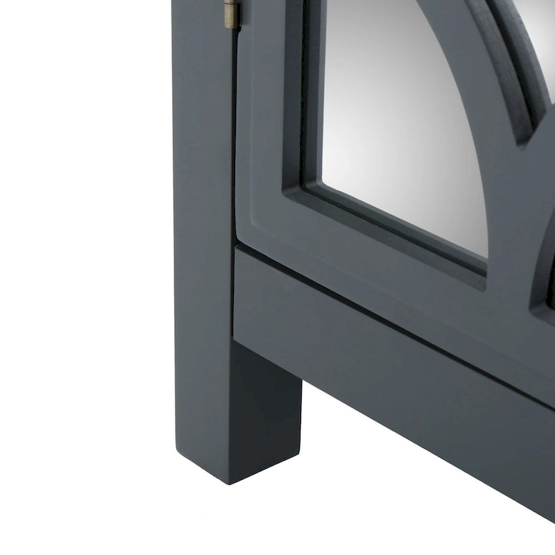 Charcoal Gray Mirrored Double Door Cabinet