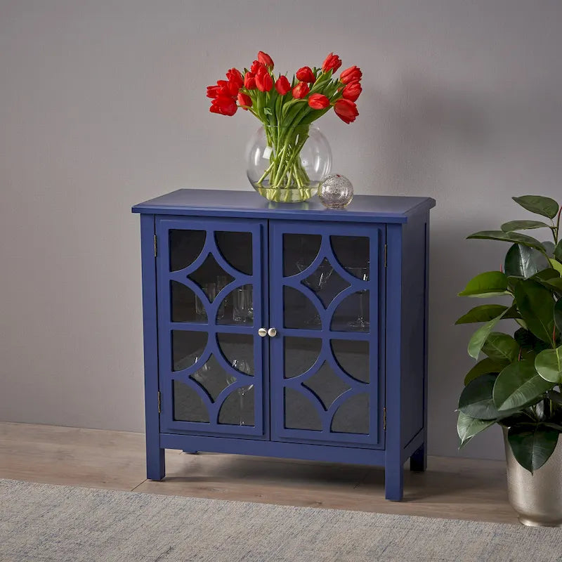 Charcoal Gray Mirrored Double Door Cabinet
