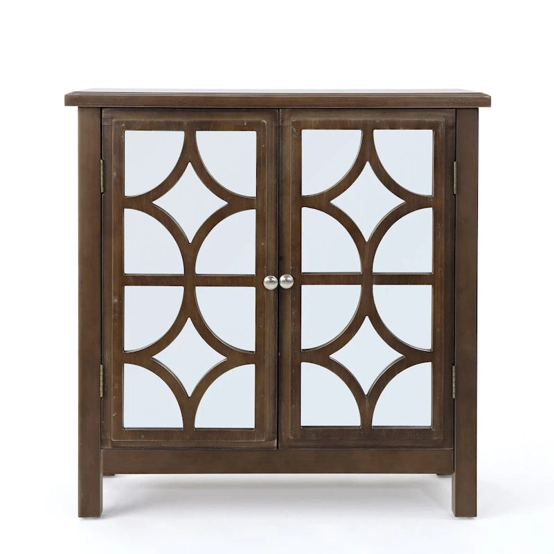 Charcoal Gray Mirrored Double Door Cabinet