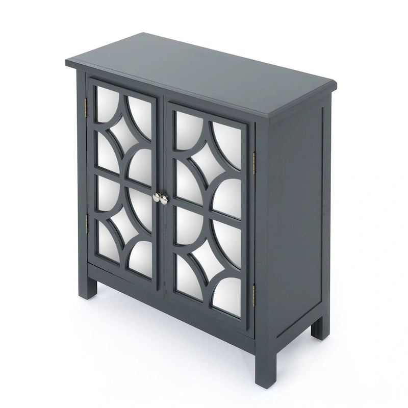 Charcoal Gray Mirrored Double Door Cabinet