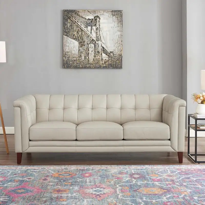 Top Grain Leather Sofa - Mid-Century Modern 3-Seater