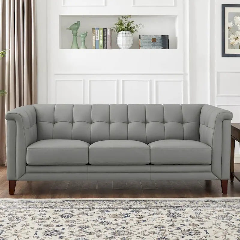 Top Grain Leather Sofa - Mid-Century Modern 3-Seater