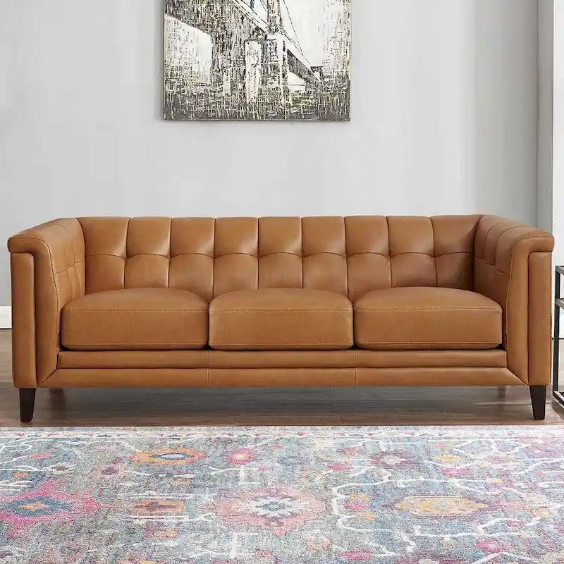 Top Grain Leather Sofa - Mid-Century Modern 3-Seater