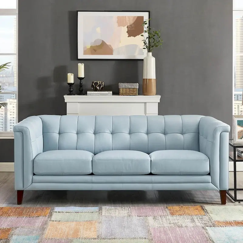 Top Grain Leather Sofa - Mid-Century Modern 3-Seater