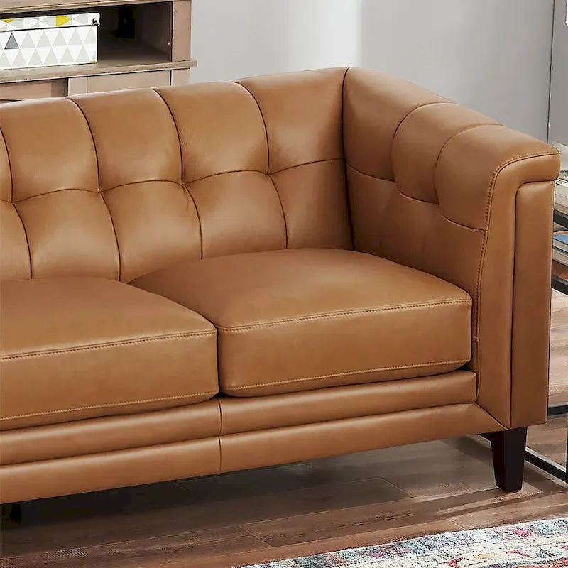 Top Grain Leather Sofa - Mid-Century Modern 3-Seater