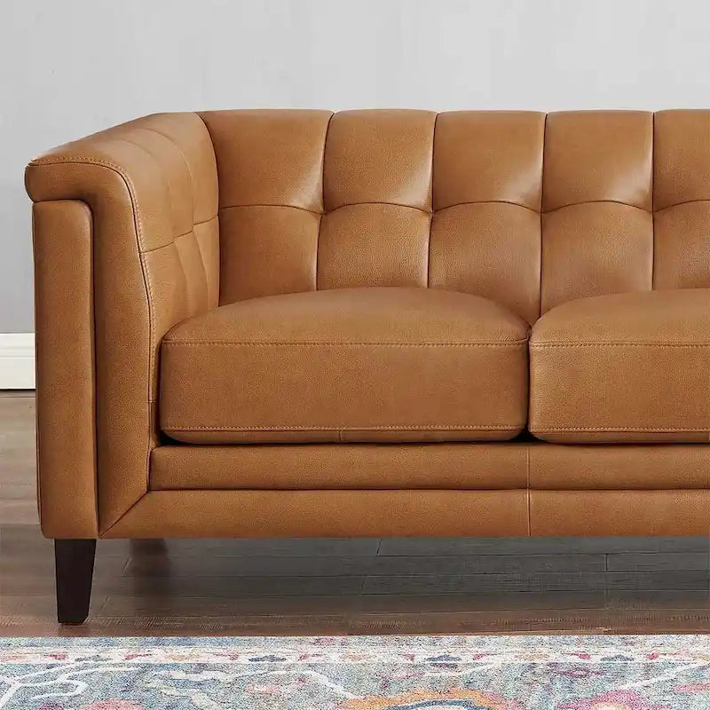 Top Grain Leather Sofa - Mid-Century Modern 3-Seater