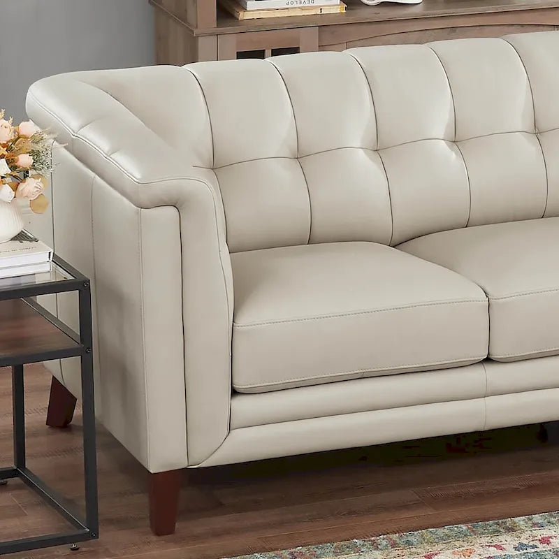 Top Grain Leather Sofa - Mid-Century Modern 3-Seater
