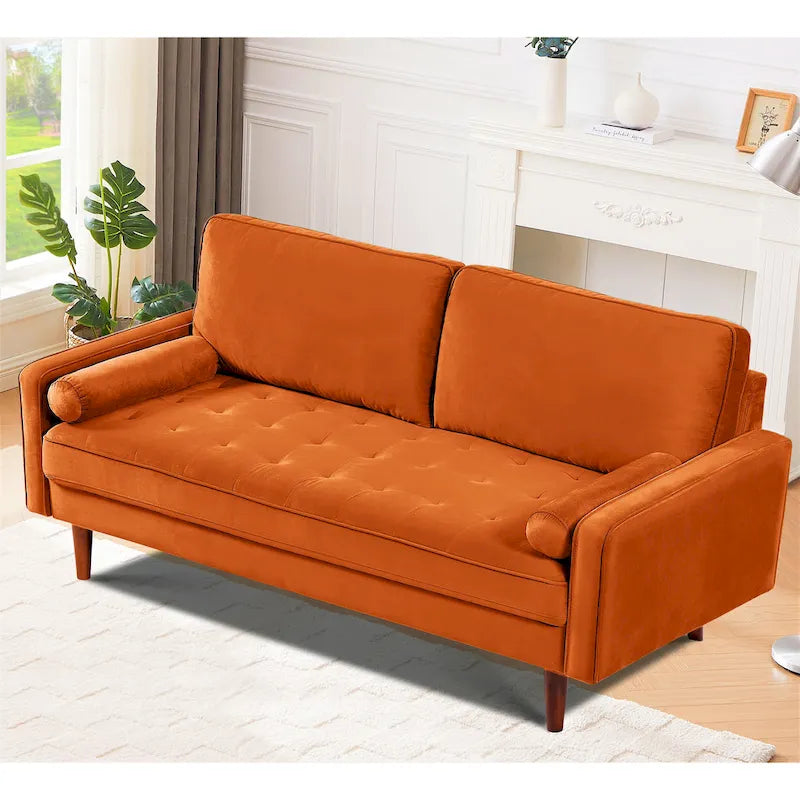 Wood Frame Velvet Tufted Sofa